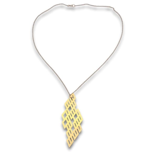 Brevity 14k Gold Filled Geometric Pendant Round Link Chain Grid Necklace - Picture 1 of 7